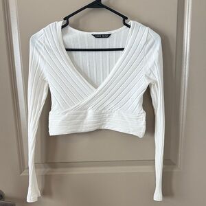 SHEIN White Ribbed V-Neck Crop Top